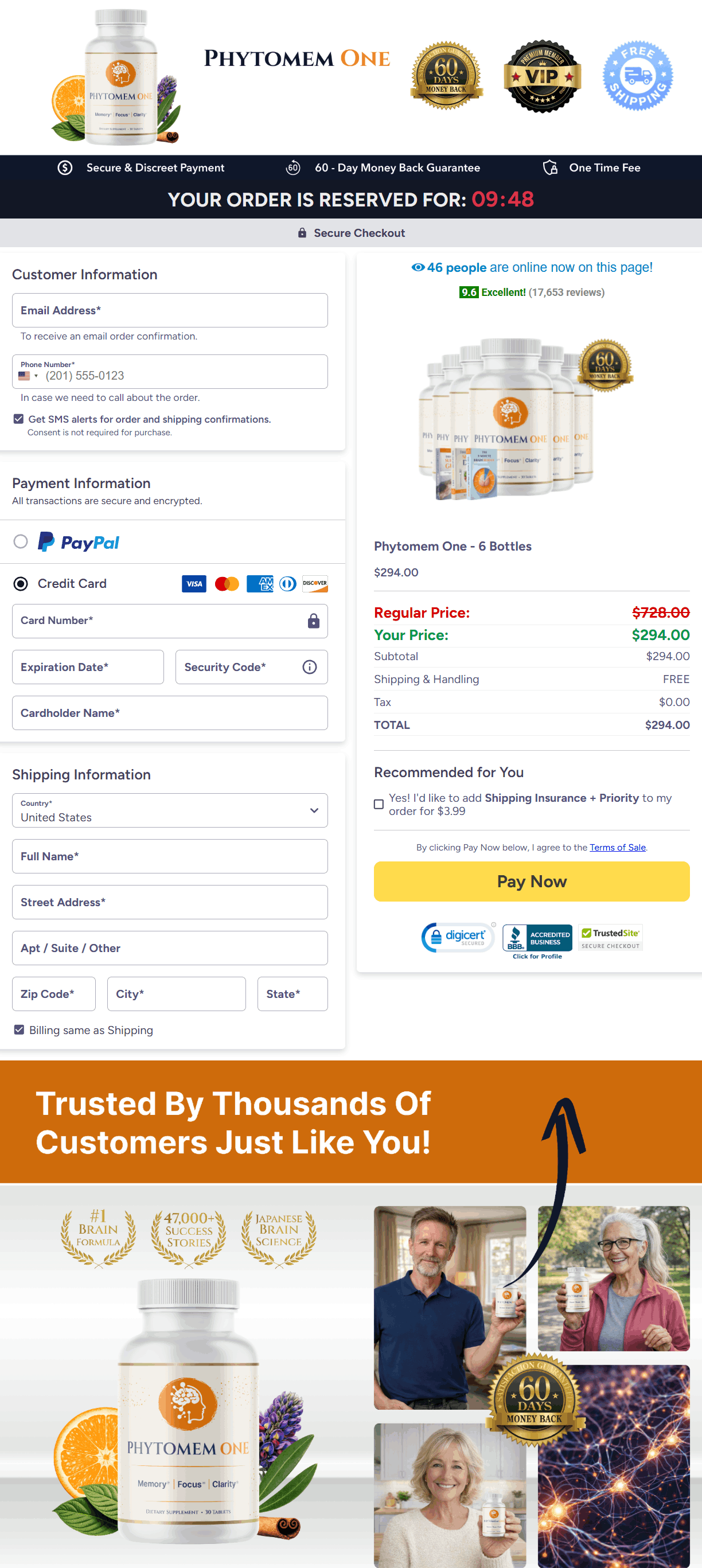 Phytomem One-Secure Checkout Page